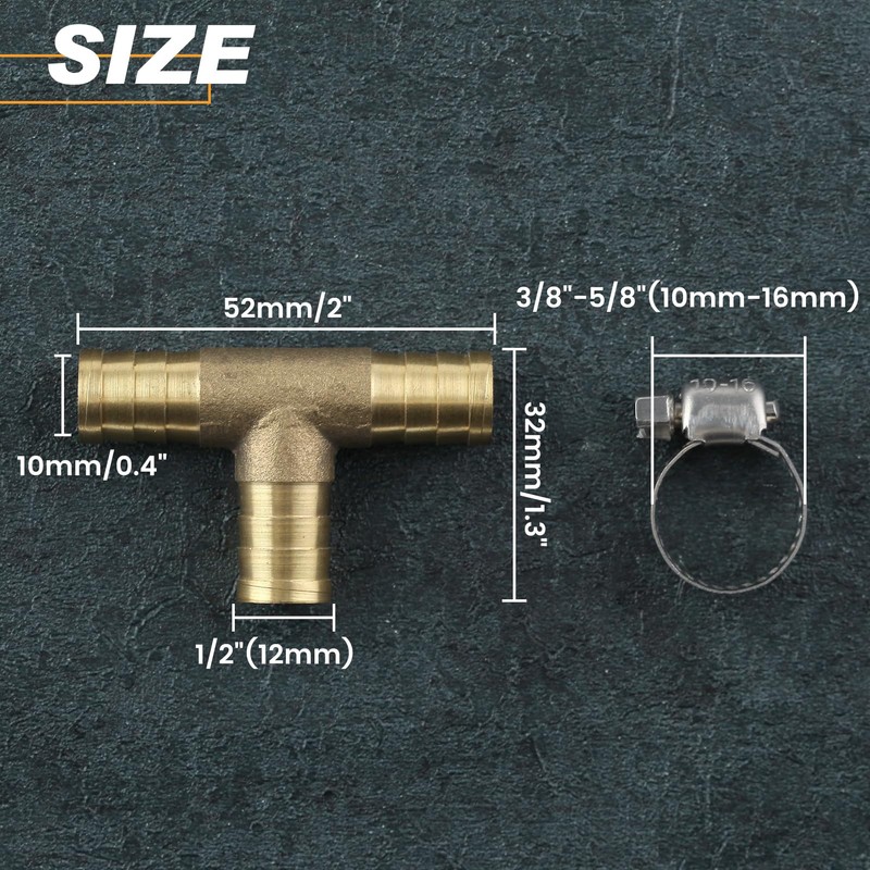 LEONTOOL Brass Barb Fitting Barb Fitting Barb Hose 12mm Hose