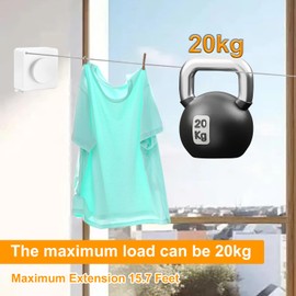 GAESHOW Retractable Washing Line Wall, Wall Mounted, Non-Sagging Washing Line with 4.8 m Steel Rope, for Bathroom, Laundry Room, Balcony, Garden (White)