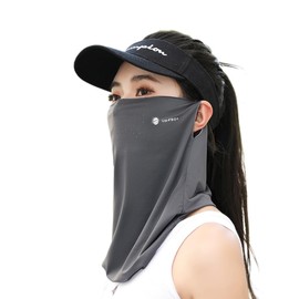 Face Cover, UV Protection, Cooling Sensation [Contact-5°C Cooling Technology, UPF 50+ Measured, UV Protection That Does Not Suffer from Breathing] Neck Cover, Neck Warmer, Ear Hook (Dark Gray)