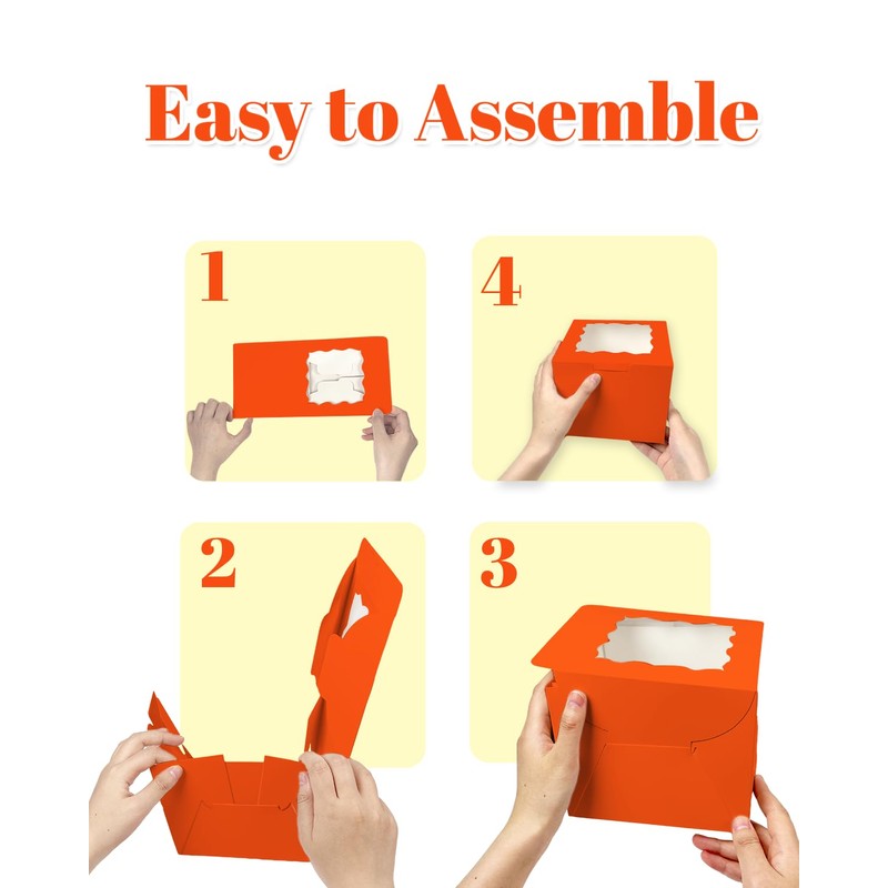Bakepacker 36pcs 8x8x5 Inches Cake Boxes with Window 18-Packs Orange