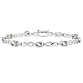 Sterling Silver Genuine, Created or Simulated Oval Gemstone Dainty Infinity Fashion Tennis Bracelet for Women, 7.25 inches, Sterling Silver, aquamarine