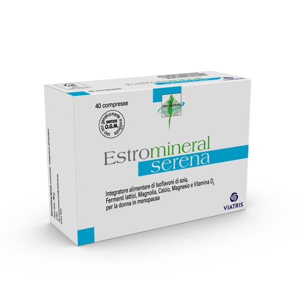 Estromineral Serena Menopause Dietary Supplement with Soy Isoplavones, Lactic Ferments, Magnolia, Calcium, Magnesium and Vitamin D3 Gluten and Lactose Free 40 Tablets