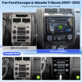 Leadfan Car Radio for Ford Escape Kuga Mazda Tribute 2007-2012 with Wireless Carplay Android Auto, 9'' Touchscreen for Escape GPS Navigation Bluetooth WiFi Rear Camera FM Mirrorlink Split Screen SWC