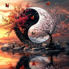 DAERLE DIY Diamond Painting Natural Yin and Yang, Diamond Painting Adult Tree of Life, 5D Diamond Painting Pictures, Mosaic Making Craft Set for Home, Wall Decoration, 30 x 30 cm