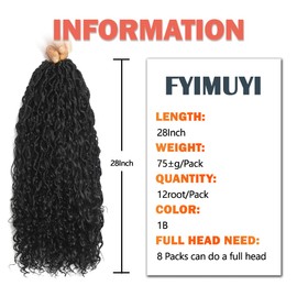 28 Inch Goddess Locs Crochet Hair 8 Packs Boho Faux Locs Crochet Braids for Black Women, Pre Looped Hippie River Locs Crotchet Hair with Curly Ends (28inch (pack of 8), 1B)