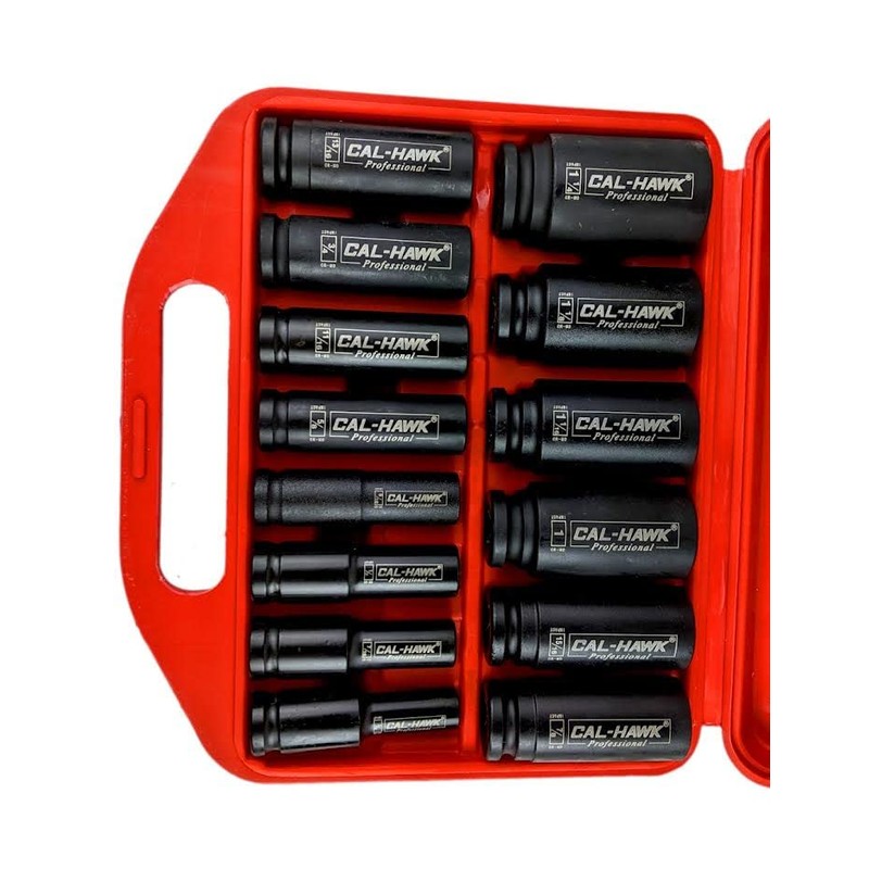 CAL-HAWK 14Pc 1/2" DR Chrome Molybdenum Steel Deep Impact Socket