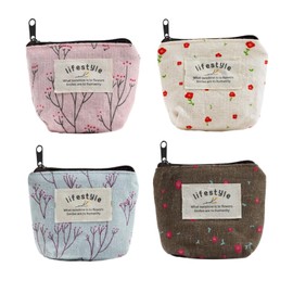 4-Piece Mini Purse, Mini Purse for Women, Small Zip Bag, Small Cosmetic Bag, Fabric Wallet, Women's Travel Wallet for Storing Coins and Cards, White, pink, light blue, brown, Small zip pocket