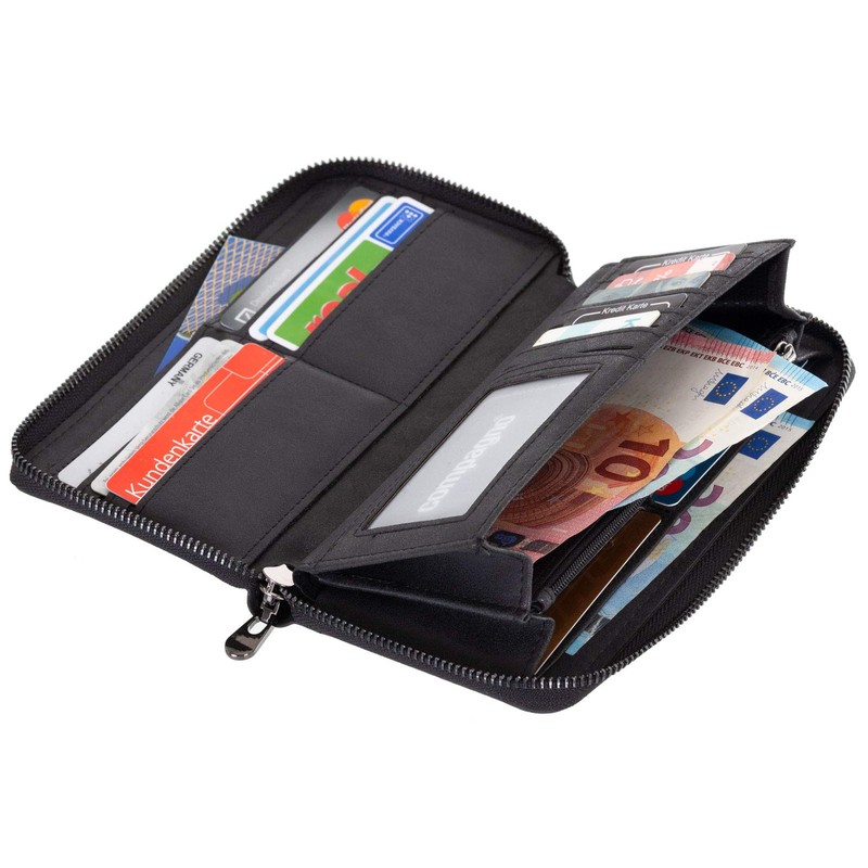Compagno Women's Plain Zip Around Purse, black, Casual