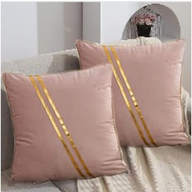 BAOKU 18 x 18 Inch Set of 2 Pink Gold Leather Striped Lines Velvet Cushion Case Luxury Modern Throw Pillow Cover Decorative Pillow Trimmed Velvet for Couch Living Room Bedroom Car