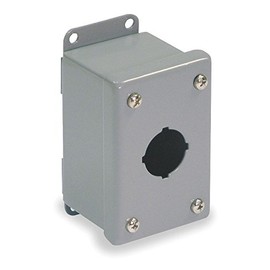 Wiegmann Pushbutton Enclosure, 30mm, 1 Hole, Steel, Gray, Not Water Resistant, Includes Gasket, Screws, Grounding Stud, Carbon Steel, NEMA 12, 13, 4x2.5x2.5 Inches