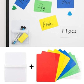 Daily Treasures Pack of 10 Writeable Magnets Colourful (12 x 8 cm), 5 Colours Magnets Writeable + 1 Magnetic Bag, Wipeable Magnetic Strips, Writeable Colourful for Office, Home, School, Whiteboard
