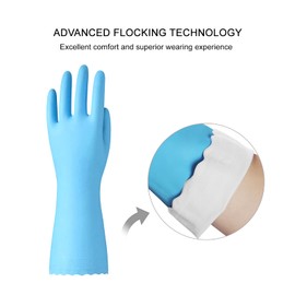 Bamllum Rubber Cleaning Gloves - 2 Pairs Latex Free Kitchen Cleaning Gloves with Cotton Liner- Household Dishwashing Gloves, Non- Slip Waterproof (Large, Blue+Pink)