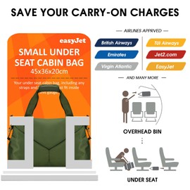 Ceneda for Easyjet Airlines 45x36x20 Cabin Bag Travel Duffel Bag Underseat Carry-on Luggage with TSA Approved Quart Size Bag & Shoes Bag, Weekender Overnight Bag for Women Men (Green)