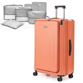 LOUIS KAISER 29 Inch Luggage, Top Opening Airline Approved ABS+PC Hard Shell Suitcases with Silent Wheels, TSA Lock,Front Pocket and Wet-dry Separated Six-piece Set (AD Orange, 29-Inch)