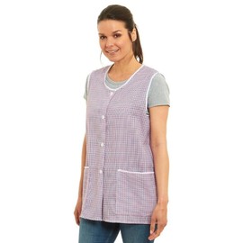 Ladies Dogtooth Buttons Through Design Piping Tabard Apron Overalls Front Pockets Stylish Tabards for Women Casual Aprons for Women to Use in Home Kitchen Restaurants Coffee Shops UK Made (Red, L)