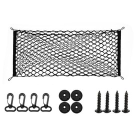 2-Layer Car Luggage Net, 15.7 x 35.4 inches (40 x 90 cm), Black Car Boot Net, 4 x Small Hooks, 4 x Hooks, 4 x Screws, Secure Storage Space for Luggage, Prevents Loading of Luggage, Ideal for Universal