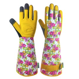 MSUPSAV Grain Leather Gardening Gloves,Garden Gloves for Gardening,Work Gloves,Rose Pruning Gloves,Thornproof Rose Gloves,Touchscreen,Garden Gifts(X-Large, Rose)