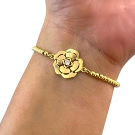 Pulsera Flor Florezco Ajustable Chapa De Oro 18k Blessfully