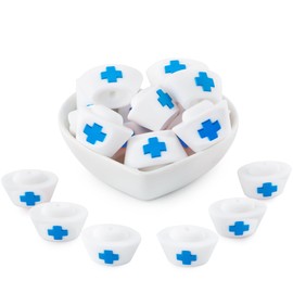 HHCFAST 6Pcs 3D Nurse Hats Silicone Beads for Pens Silicone Focal Beads for Keychain Making Necklace and Bracelets Craft（Blue）