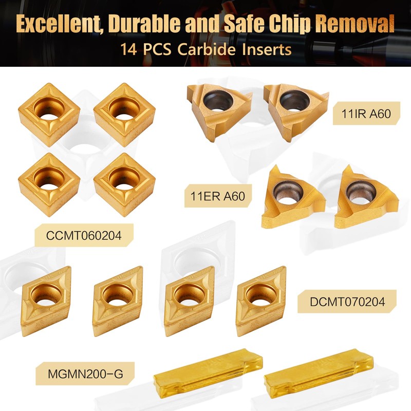 CHAWNIAO Indexable Lathe Turning Tool 21Pcs Kit 3/8" (10mm) Shank,