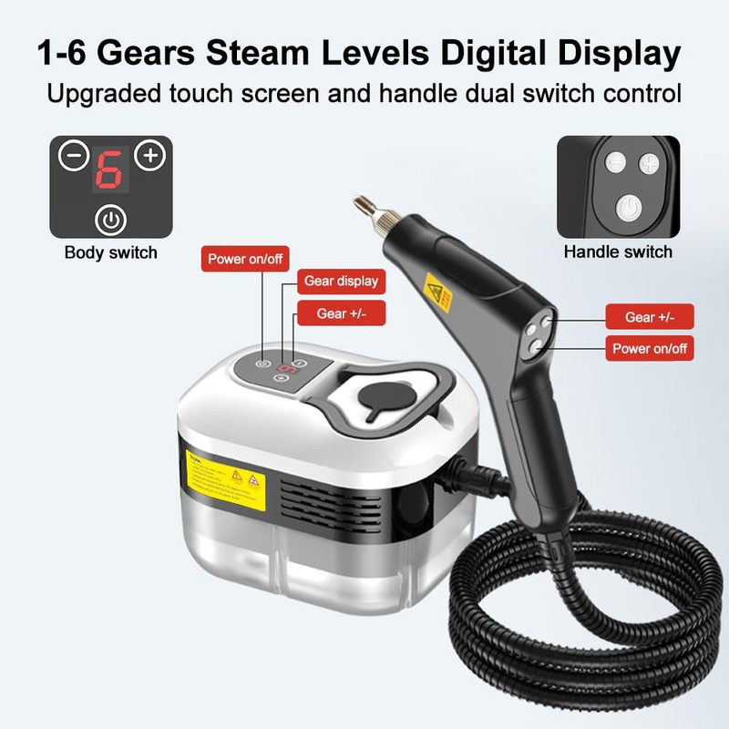 Steam Cleaner, 6-Levels Adjustable Switch Handle, 15s Heat-Up, 1.2L Tank,