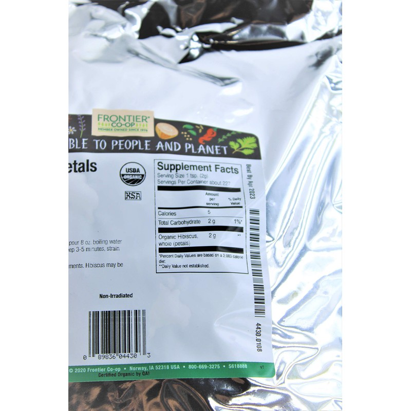 Frontier Bulk Hibiscus Petals Whole ORGANIC, 1 lb Bulk Bag