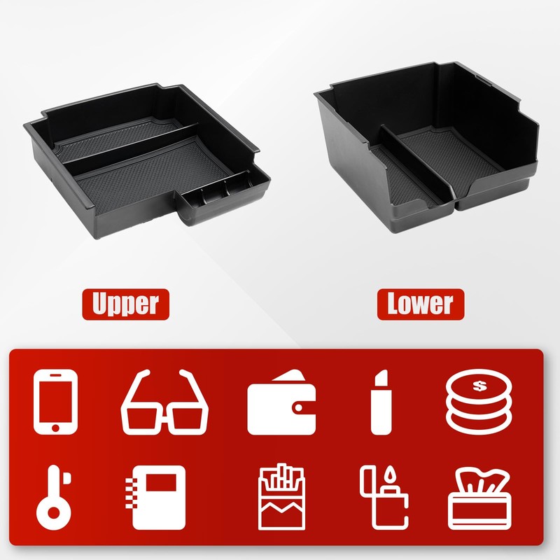 Mabett Double-Layer Console Organizer for Bronco 2025 4-door, Armrest Storage