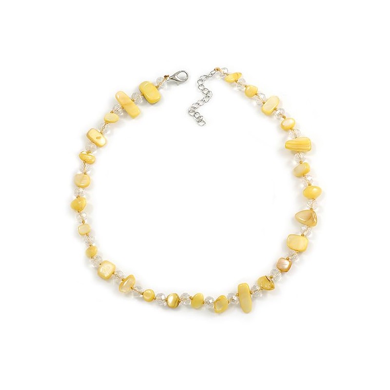 Avalaya Butter Yellow Sea Shell Nuggets with Glass Bead Necklace/48cm