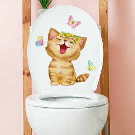 Cat Wall Sticker Cute Animal Interior Room Wallpaper Sticker Toilet Wall Sticker Fashionable Art Cute Sticker Diy Wall Sticker Decoration Bathroom Toilet Sticker Sticker PVC Waterproof Removable Room