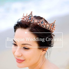 Fdesigner Bride Wedding Crowns Vintage Pearls Tiaras Jewelry Baroque Bridal Decorative Hairpieces Gold for Women and Girls (Style Ⅰ)