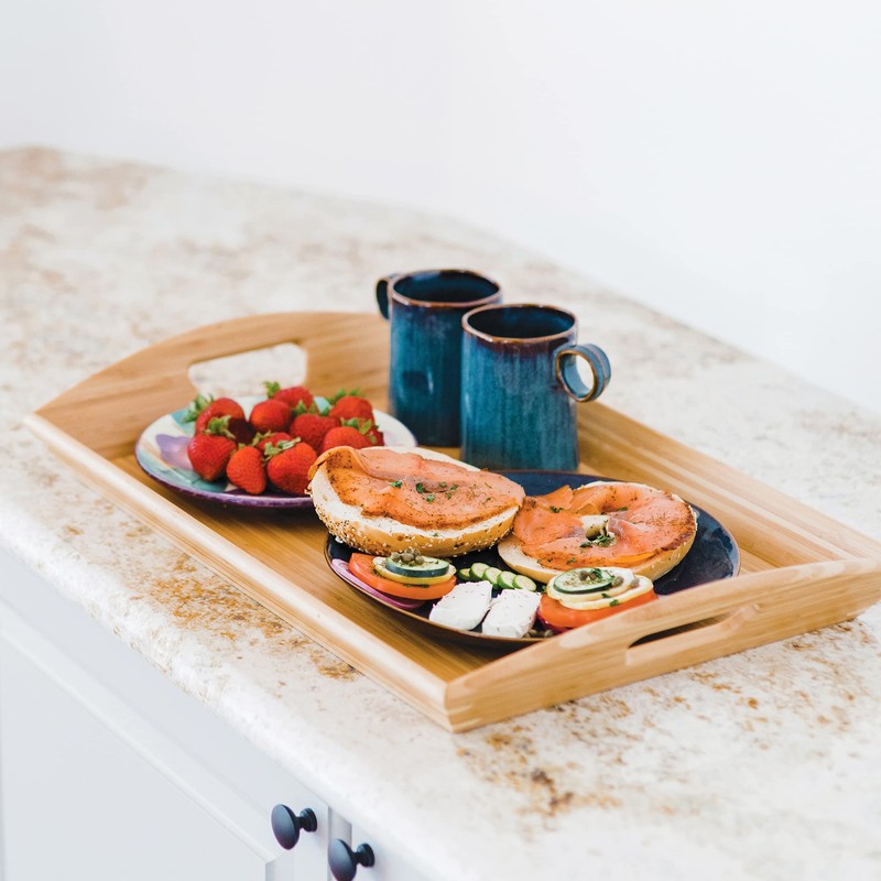 Totally Bamboo Butler's Serving Tray with Handles, Decorative Tray for