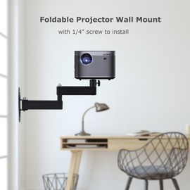 Foldable Projector Wall Mount, Adjustable Wall Projector Mount with 1/4 Inch Interface, 360 Rotatable Metal Projectors Bracket, 20‑35cm Arm Length