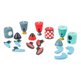Rocket Construction Toy Set - 18 Pc Wooden Construction Set Builds 3 Rocket Ships - Made with Premium Materials and Craftsmanship - Develops Dexterity, Problem Solving and Imaginative Play -Ages 3+