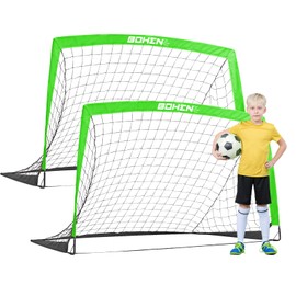 BOHEN 5x3ft Kids Soccer Goal Set of 2 for Backyard with Carry Bag, Outdoor Fun for Children&Teen Portable Practice Net, Easy Setup and Foldable(5x3ft, Green, 2 Packs)