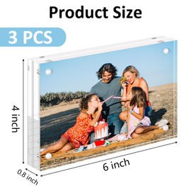 SAREAL Picture Frames Acrylic, 3 Pack 4 x 6 Acrylic Frame, Clear Picture Frames Freestanding Double Sided Magnetic Acrylic Block Photo Frame