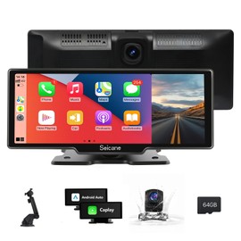 SEICANE Carplay Screen for Car, 9.3" Touchscreen with 4K Dash Cam & 1080P Backup Camera, Portable Wireless Car Stereo, Support Apple CarPlay, Android Auto, Bluetooth, Voice Control, GPS Navigation
