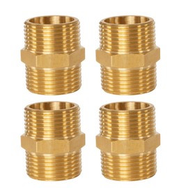(4 Pcs) 3/4" Male to 3/4" Male BSP Thread Brass Pipe Fittings Hex Nipple Hose Connectors, G3/4 x G3/4 Thread Straight Double Nipple for Pipe Connecting Conversion Plumbing Fittings