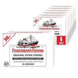 Cough Drops by Fisherman's Friend, Cough Suppressant and Sore Throat Lozenges, Original Extra Strong Menthol Flavor, 38 Count (6 Pack)