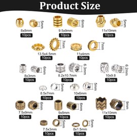 NBEADS 150 Pcs 15 Styles Alloy Hair Beads, Tibetan Style Beard Beads Big African Hair Beads Dreadlock Beads for DIY Hair Braiding Jewelry Making, Silver/Golden/Bronze