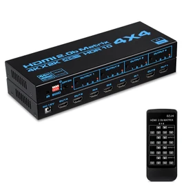 Swallow 4K HDMI 4 in 4 Out Matrix HDMI 2.0 Matrix Switcher 4x4 Ports 4K@60Hz Support 4K Dolby Vision HDR HDCP 2.2 Support Remote Control (Blue)