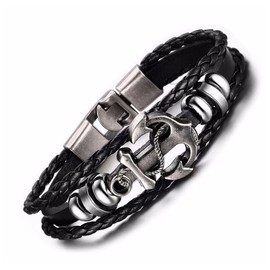 Anchor Bracelet,Keewonda Friendship Bracelets Alloy Leather Stainless Steel Wish bracelets for Men Woman Ladies (Black)