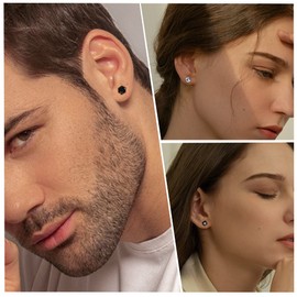 Thunaraz 6 Pairs Stainless Steel Stud Earrings for Men Women CZ Earrings,8MM