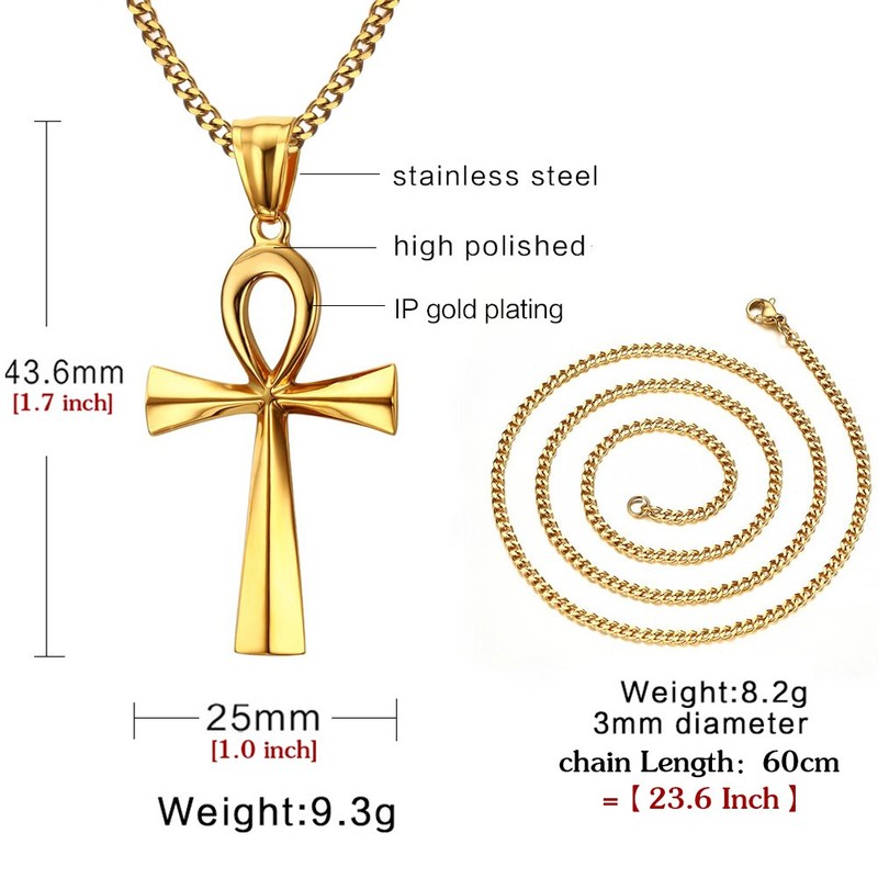 HUANIAN Men's Stainless Steel Coptic Anka Cross Religious Pendant Necklace,