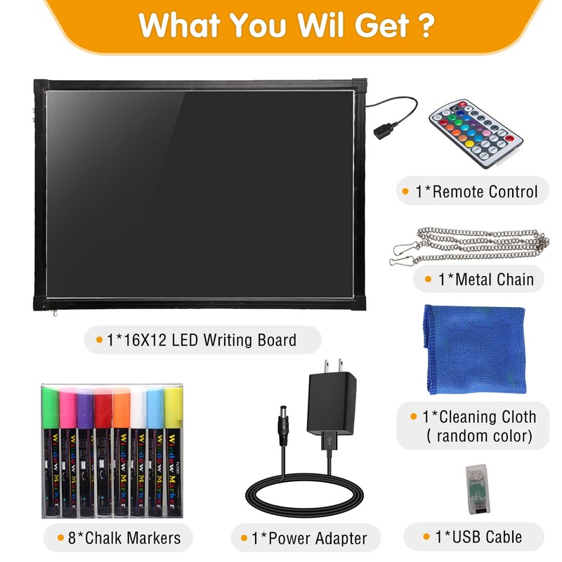 Slsy LED Writing Board 16"x12", Illuminated Erasable Neon Message Sign