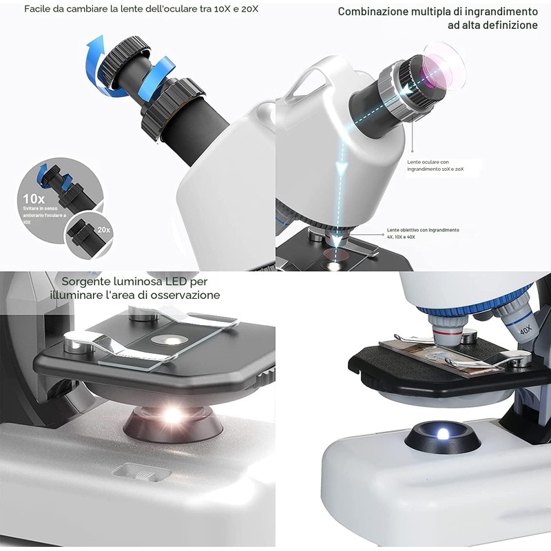 STEM Microscopio per bambini Studente Principiante per Bambini Microscopi Scientifico