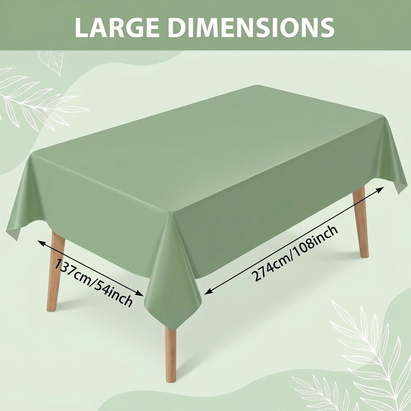 Waterproof Disposable Plastic Table Cover 54 x 108 Inch, Sage
