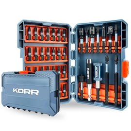 KORR Tools KIBPP020 - Juego de 40 puntas de destornillador de torsión de impacto Phillips, puntas de hueco cuadradas, puntas Torx y puntas de ranura con tornillo magnético y soporte para brocas