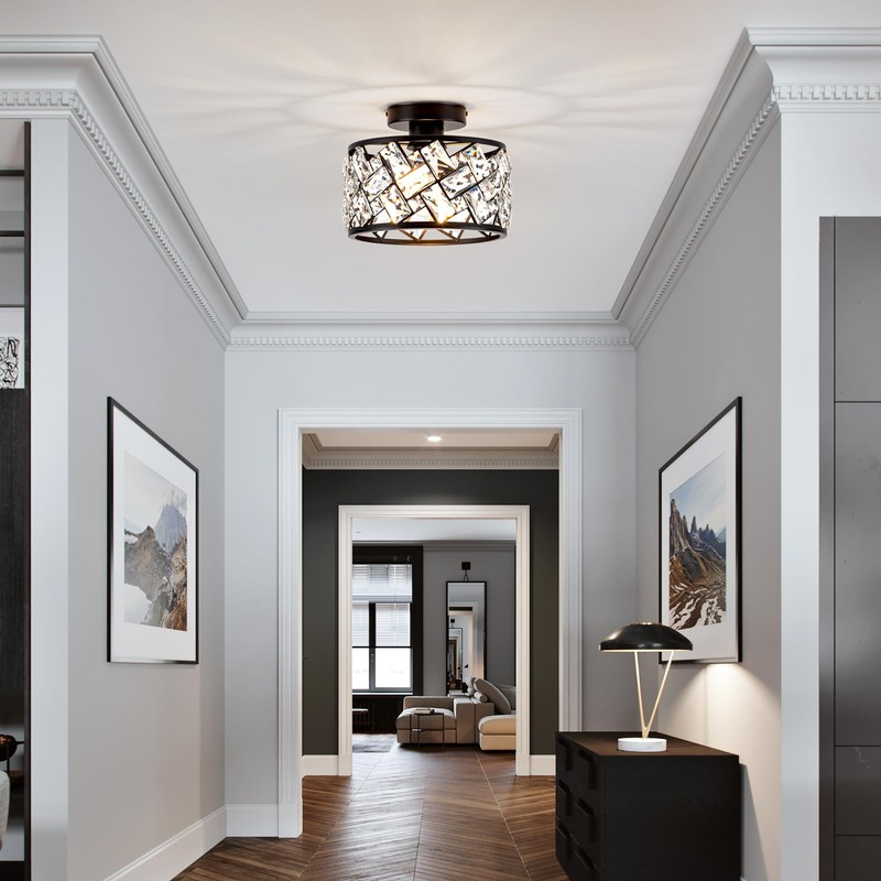 Rpzloila Crystal Ceiling Light Fixture, Modern Semi Flush Mount Ceiling