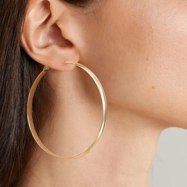 STAYLOVE Flat Big Gold Hoop Earrings for Women 14K Real Gold Plated Lightweight 925 Sterling Silver Post Hypoallergenic Thick Wide Large Hoop Earrings for Women, 70mm