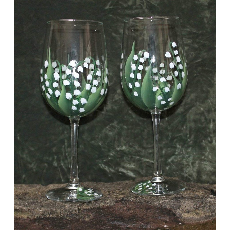 Hand Painted Wine Glasses - Lily of the Valley (Set